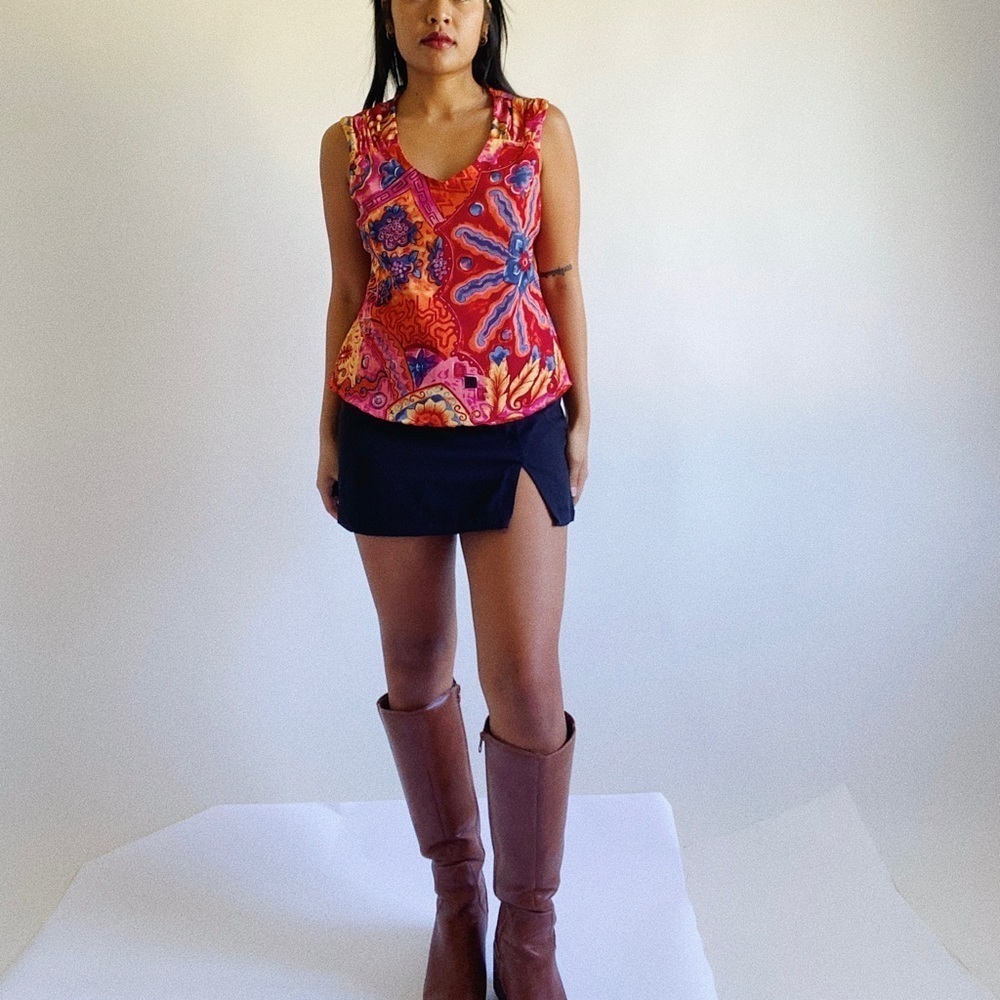 Tribal Sleeveless Top Size Large red vintage 90s tank